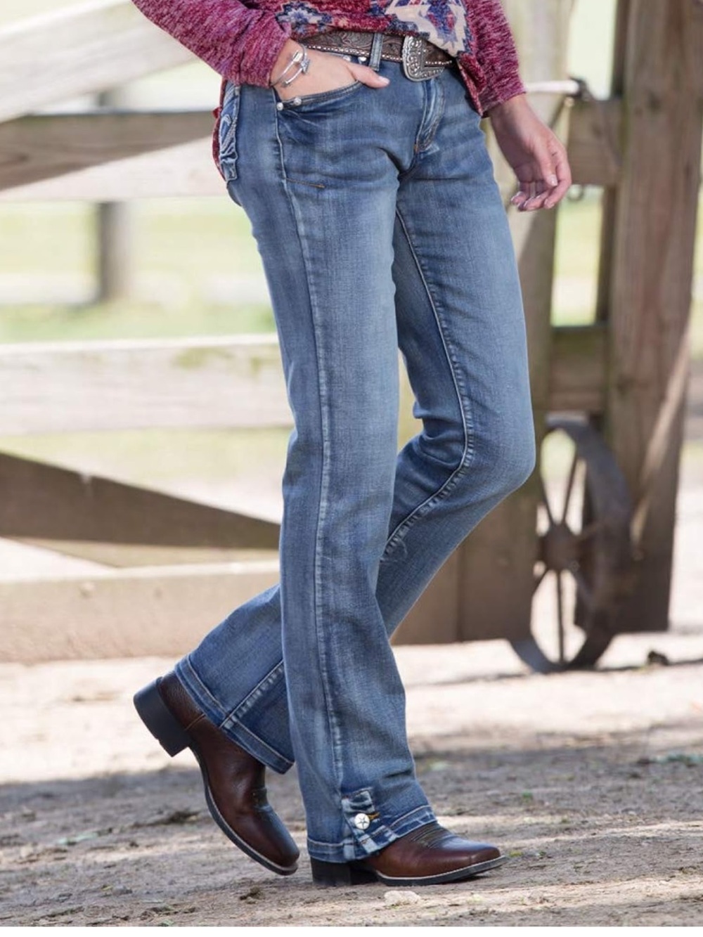 ROD’S Western Jeans Button Detailed Contrast Loop Embroidered Back Pockets NWOT